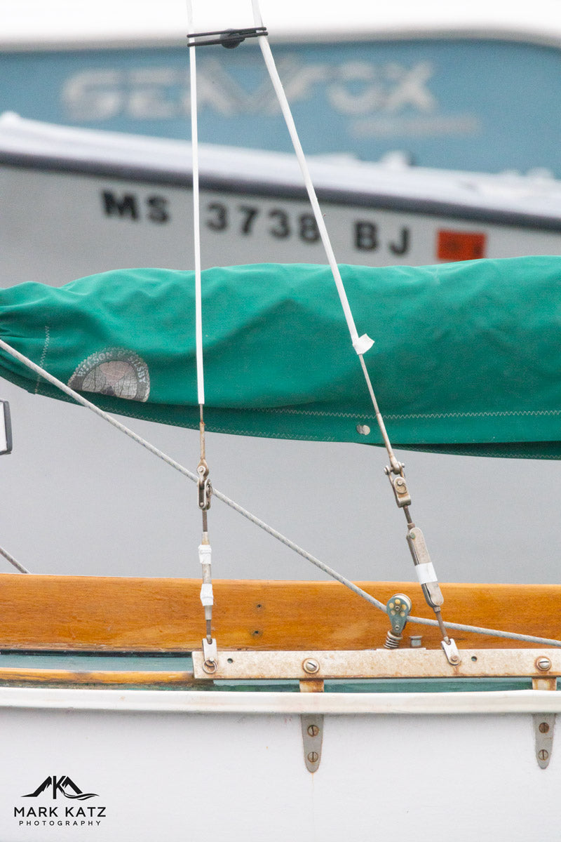 Minimalist sailboat detail, highlighting nautical basics in modern fine art photography for clean interiors.