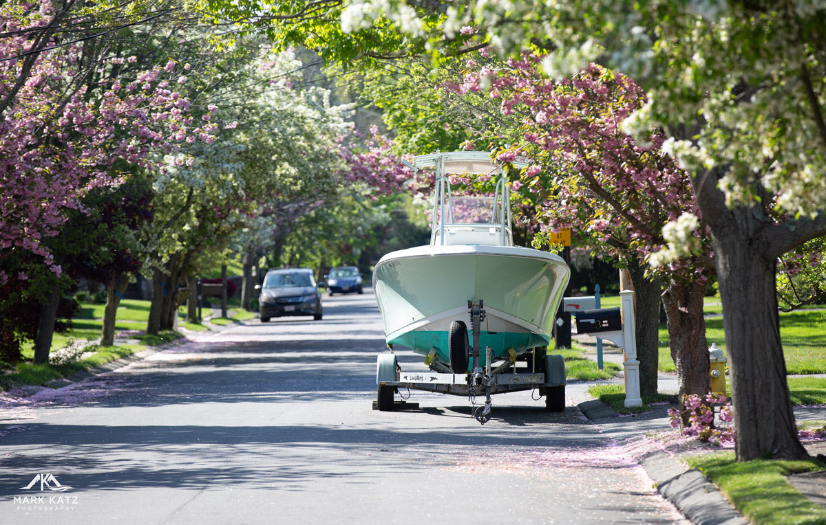 Boats docked and ready for summer season, vibrant nautical fine art photography for coastal homes.