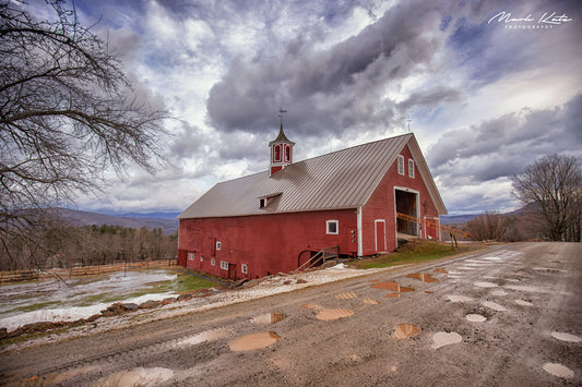 Muddy Vermont backroads during spring thaw, authentic mud season fine art photography for rustic homes.