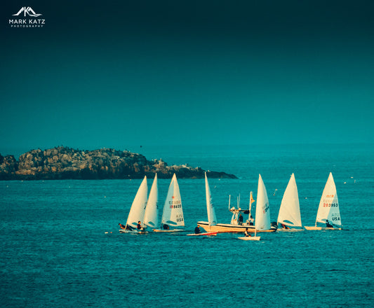 Turquoise sea with sailboats creating peaceful maritime sanctuary, nautical wall art photography.