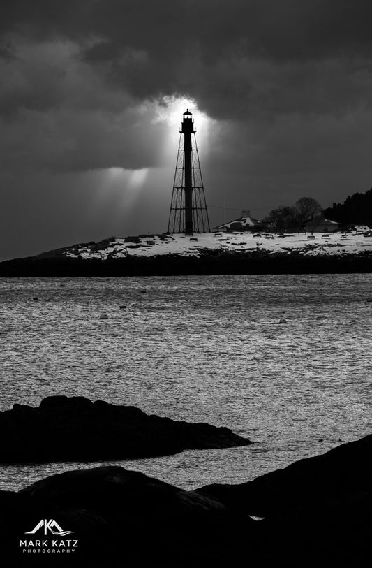 Stunning light above Marblehead Light on a winter's day by Mark Katz Photography