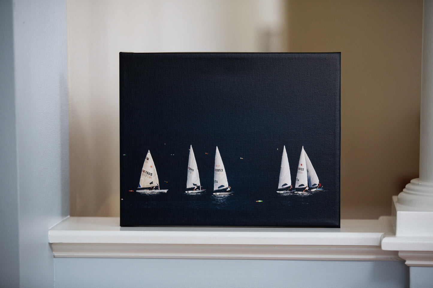 High contrast canvas print of sailboats in Marblehead- coastal fine art photography