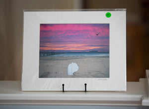 Matted print of a Swampscott beach with a vibrant sunset by Mark Katz Photography