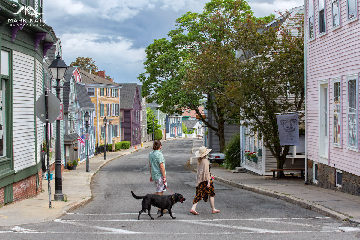 Colorful coastal town scene evoking carefree summer days, vibrant fine art photography for bright interiors.
