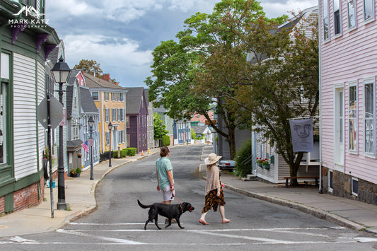 Colorful coastal town scene evoking carefree summer days, vibrant fine art photography for bright interiors.