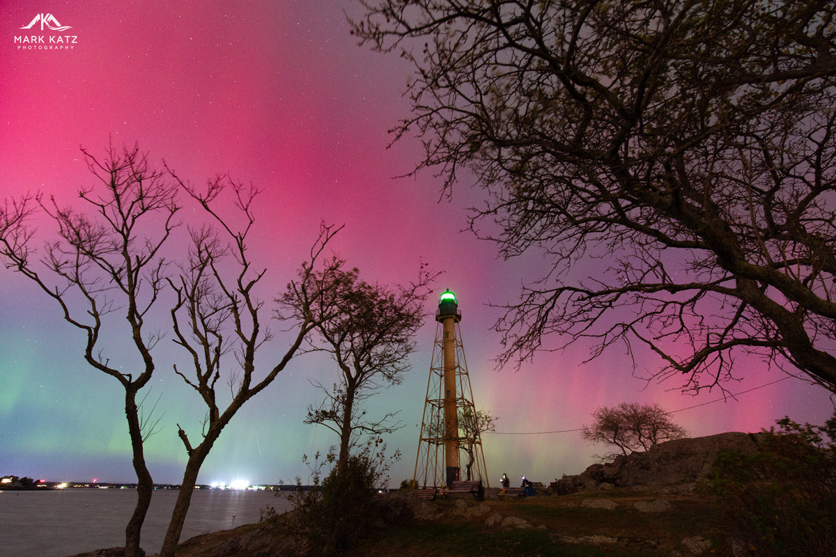 Stunning wall art; northern lights over Marblehead Light by Mark Katz Photography