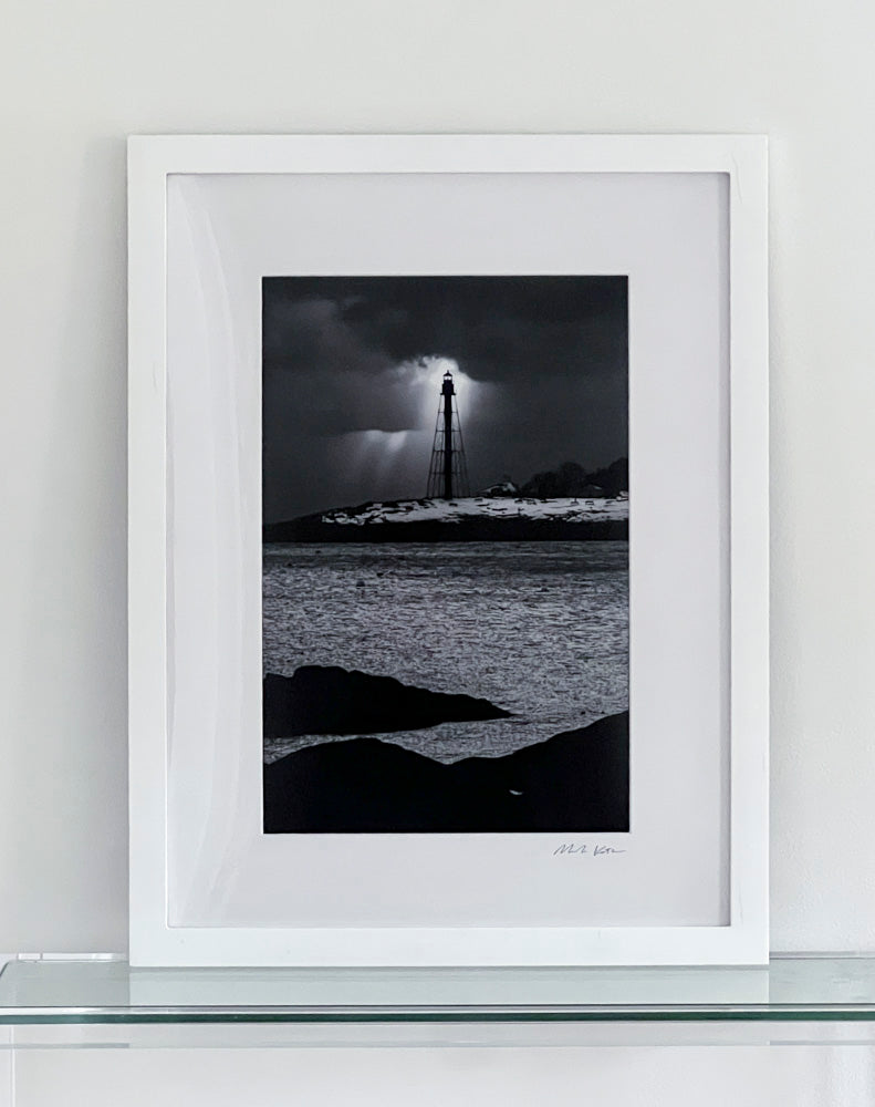 Framed black and white print of Marblehead Light by Mark Katz Photography