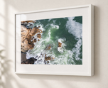 Castle Rock Marblehead Coastal Wall Art – Aerial Ocean Photography in Gallery White frame with white archival mat