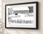 Equine Winter Playground in Ebonized Oak frame with white archival mat