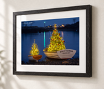 First Harbor Boats at Night in Ebonized Oak frame with white archival mat