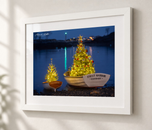 First Harbor Boats at Night in Flat White frame with white archival mat