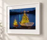 First Harbor Boats at Night in Gallery White frame with white archival mat
