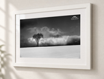 Hilltop in Flat White frame with white archival mat