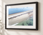 Marblehead Causeway from Above – Aerial Coastal Print in Ebonized Oak frame with white archival mat