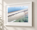 Marblehead Causeway from Above – Aerial Coastal Print in Flat White frame with white archival mat
