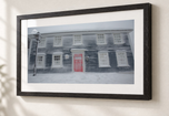Red Door in Snow in Ebonized Oak frame with white archival mat