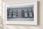Red Door in Snow in Gallery White frame with white archival mat