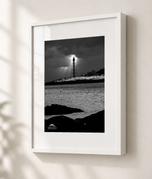 Spotlight on Marblehead Light in Gallery White frame with white archival mat