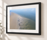 Tidal Harmony – Aerial Sandbar and Sea in Flat Black frame with white archival mat