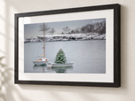 Winter on the Harbor in Ebonized Oak frame with white archival mat