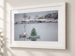 Winter on the Harbor in Flat White frame with white archival mat