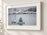 Winter on the Harbor in Gallery White frame with white archival mat