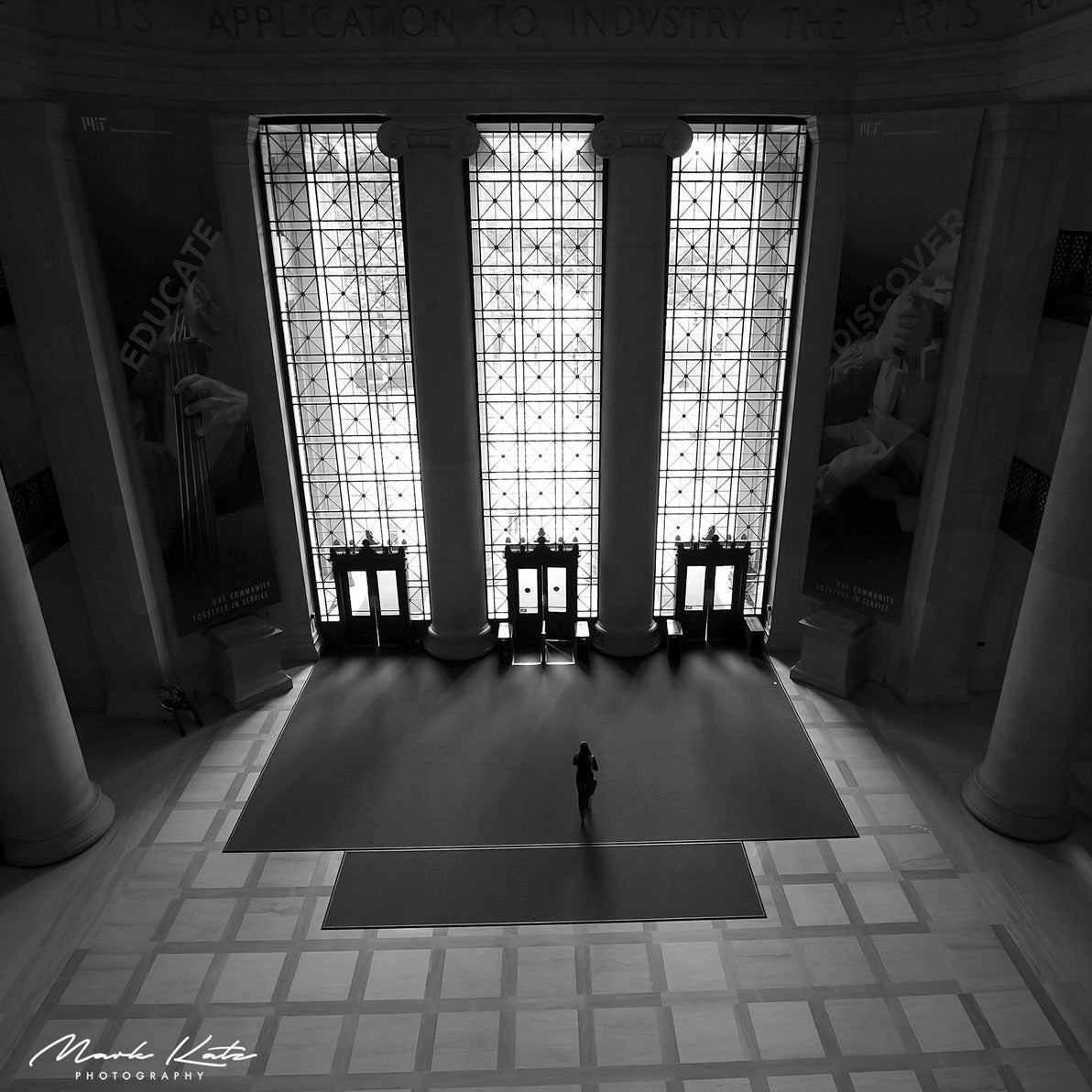 Architectural archway in dramatic black and white, grand entrance fine art photography for modern interiors.