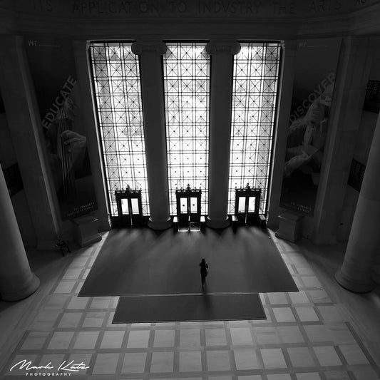 Architectural archway in dramatic black and white, grand entrance fine art photography for modern interiors.
