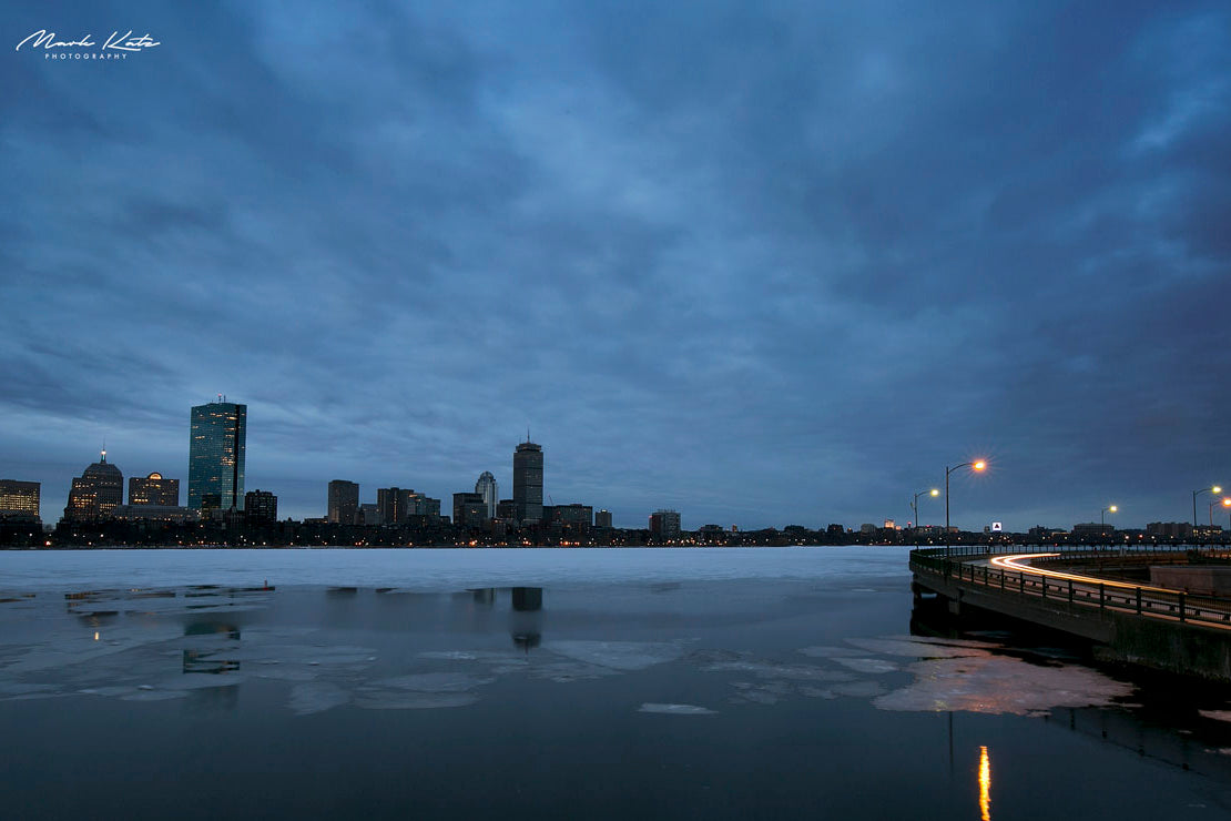 Boston skyline against twilight skies, modern city-escape fine art photography for urban interiors.