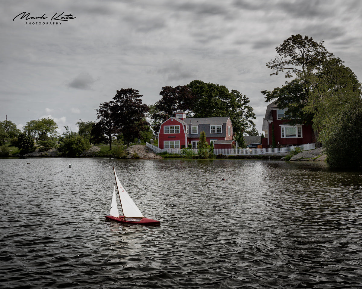 Mini sailboat on Redd's Pond in Marblehead, MA 
