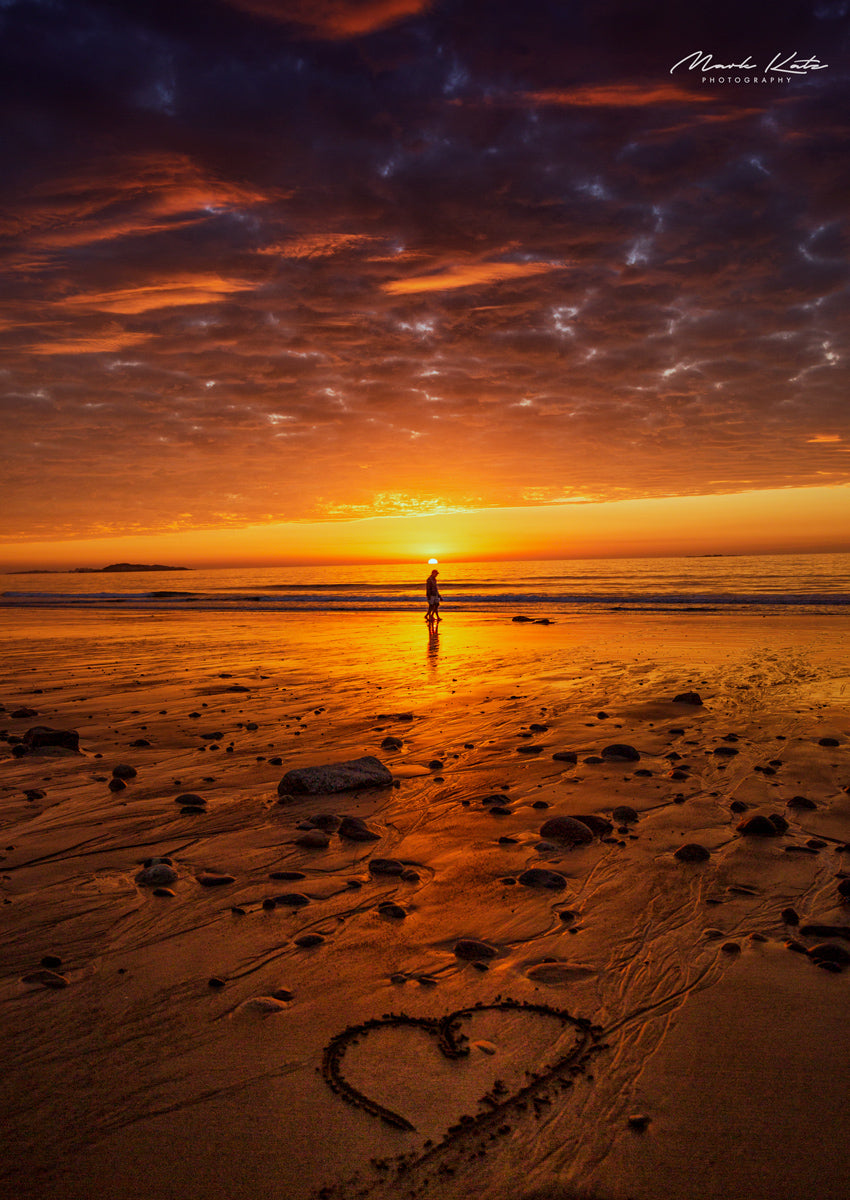 Heart-shaped beach art, in vibrant sunrise, Phillips Heart fine art photography in 8x10 print format.