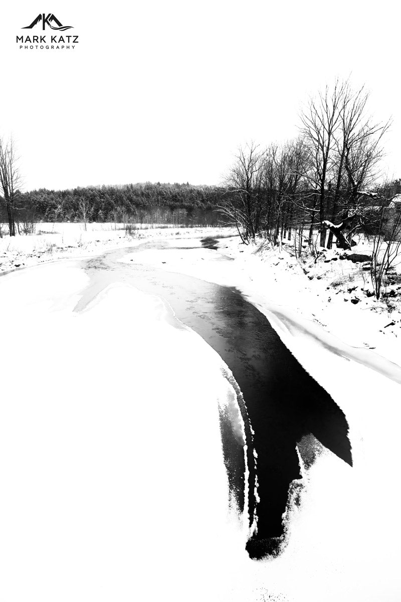 Partial snow coverage in the Mad River Valley creating stunning visuals; fine art photography piece.
