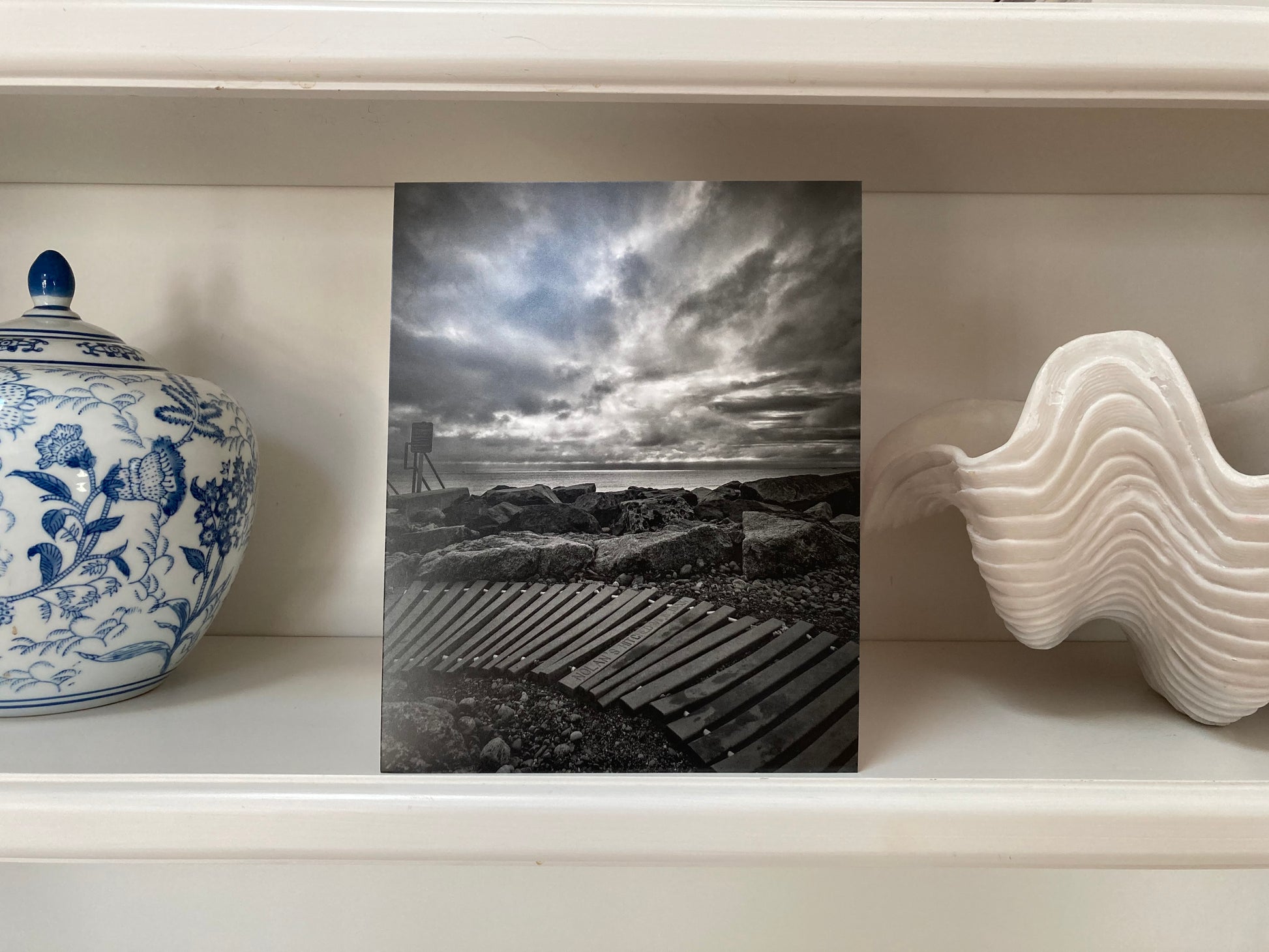 Ocean waves crashing like roller coaster tracks, dramatic seascape fine art photography in 8x10 print size.