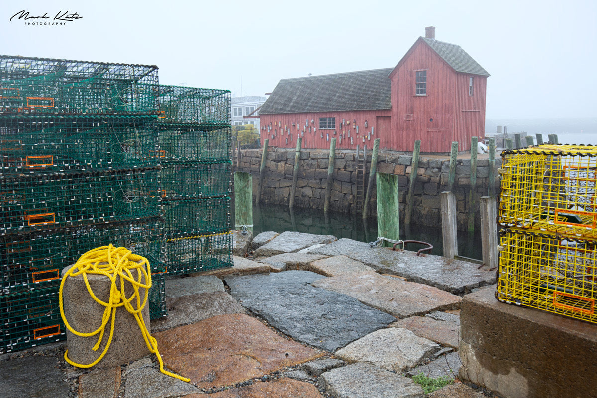 Iconic red fishing shack known as Motif No. 1, classic New England fine art photography piece.