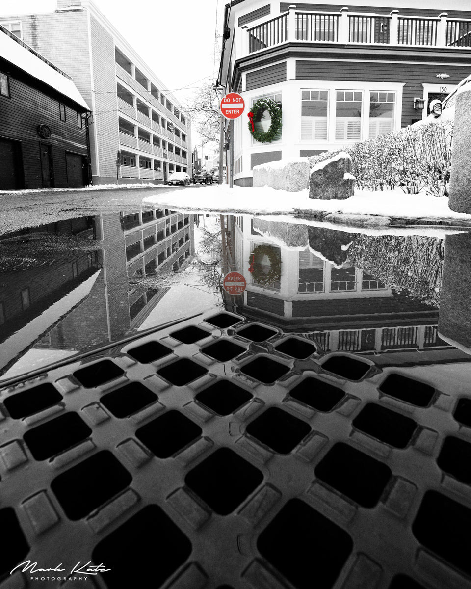 Black and white architectural pattern evoking holiday cheer, abstract fine art photography for modern decor.
